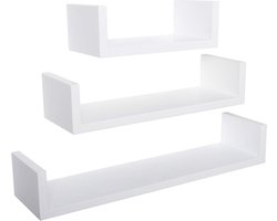 Zwevende Boekenplank - Wandplank voor tegen de muur - Set van 3 - Wandplanken - Wandrek - Fotoplank kinderkamer - Wit - Hout MDF