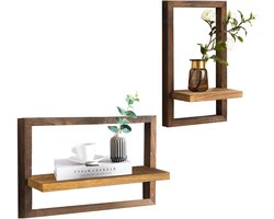 Zwevende houten wandplanken set voor wanddecoratie - vierkante boekenkast voor slaapkamer en woonkamer (bruin)