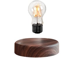 Zwevende LED Lamp – Gloeilamp – Magnetisch – Warm Licht – Houtlook Voet – Scandinavisch Design