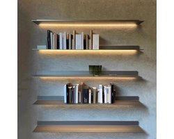 Zwevende LED Wandplank 100x20x7,5 cm – Gouden Aluminium Design Wandplank met LED Verlichting – Moderne Decoratieve Boeken- en Plantenplank voor Woonkamer & Slaapkamer – HomebyNicole