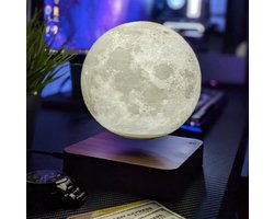 Zwevende Maanlamp | Eikenhout look | Warm wit | Tafellamp | 3D Maanlamp | Moonlamp | Uniek cadeau