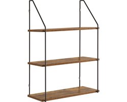 Zwevende plank, staande plank, wandplank met 3 niveaus in elegante stijl, aan de muur gemonteerd, 60 x 20,5 x 80 cm, hout en metaal, opbergplanken voor slaapkamer, keuken, woonkamer,