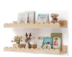 Zwevende planken 2 stuks - 42 cm - Houten boekenplanken voor kinderkamer - Golvende rand wandplanken - Boekenplanken voor slaapkamer, babykamer en kinderkamer - hout