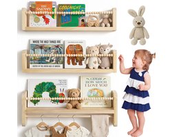 Zwevende Planken 3 Stuks - Opbergplank Wand - Montessori Boekenplank - Wandrek Voor Speelgoed & Prentenboeken - Decoratie Opbergrek - 39.4×15.2×10.2cm - Massief Houten - Voor Slaapkamer & Babykamer & kinderkamer - Houtkleur