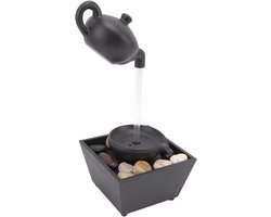 Zwevende Theepot Waterfontein met LED Verlichting en Steentjes, USB Oplaadbare Tafelfontein voor Binnenhuisdecoratie