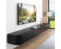 Zwevende TV-Kast 140CM | Medahomestore Modern TV-Meubel met 3 Opbergruimtes, Muur Gemonteerd, Minimalistisch Design, Zwart, Voor 55" TV, Ruimtebesparend & Kabelbeheer