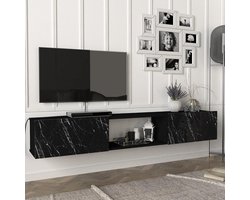 Zwevende TV Kast 180 cm Marmer Zwart met Opbergvakken