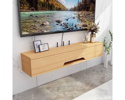 Zwevende TV Kast - Mediabox Ophangen - Opbergen Entertainment - Kabelmanagement Gat - 70 cm - Geel Walnoot