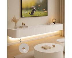 Zwevende TV-Meubel met LED-Verlichting – - Wit - – 220cm Moderne Wandgemonteerde TV-Kast - Medahomestore