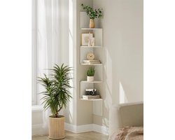 Zwevende wandplank -Hoekplank - 5 niveaus- Ruimtebesparende Opslag voor Boeken, Foto's, Planten-Vintage wit.