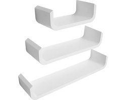 Zwevende Wandplanken Aurelia - Set van 3 - Boekenplank - Wandplank voor tegen de muur - Wandplanken - Wandrek - Fotoplank kinderkamer - Wit - Hout MDF