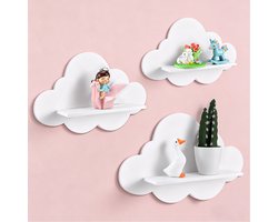 Zwevende wolk planken 3 stuks - 3 maten kleine witte golvende wandplanken - Schattige wolk wanddecoratie voor kinderkamer, woonkamer en slaapkamer
