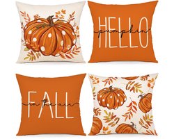 ZWJD Kussenhoes Herfst 40x40 Set van 4 Herfstdecoratie Kussenhoes Herfstdecoratie Linnen Kussenhoezen Esdoornbladeren Pompoen Kussen voor Decoratieve Bank Huis Tuin Slaapkamer Decoratieve Kussen Kussenslopen 40x40 cm
