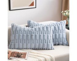 ZWJD Set van 2 grijze kussenhoezen 40x60 imitatiebont pluche kussenhoezen zachte kussenhoes pluizig decoratief kussen moderne kussendecoratie voor woonkamer bank slaapkamer auto decoratie bankkussen 40 x 60 cm