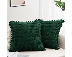 ZWJD Set van 2 kussenhoezen 45x45 Corduroy bankkussen Zachte kussenhoes Boho kussenhoezen Decoratief kussen Moderne kussendecoratie voor bank Slaapkamer Huis Autodecoratie Decoratieve kussenhoezen Donkergroen