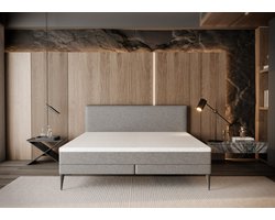 Zydante® - Boxspring - Brooklyn met geïntegreerde topper & pocketvering matras - Zilvergrijs - 180x200cm