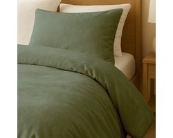 Zydante Dekbedovertrek Set 200x200/220 cm - Dekbedhoes met 2 Kussenslopen - Velvet Coral - Groen