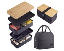 ZYLARO Lunchbox - Bento box - Japanese Bamboo Bento Box with Compartments and Utensils - Inclusief lunchtas