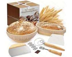 ZYLARO Rijsmandje - Broodbakken set - bakset - Rijsmand Rond Ø 23 cm + Rijsmand Ovaal Ø 25 cm - incl deegkleed, Deegmesje, Deegschraper, Deegkwast - Banneton