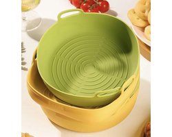 ZYLARO Siliconen Airfryer Bakjes - Airfryer Accesoires - 2 Stuks XL - Ronde - Bakpapier Alternatief - 100% BPA Vrij - 20CM - Groen en Geel