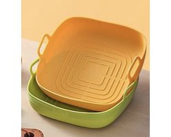 ZYLARO Siliconen Airfryer Bakjes - Airfryer Accesoires - 2 Stuks XL - Vierkant - Bakpapier Alternatief - 100% BPA Vrij - 20CM - Groen en Geel