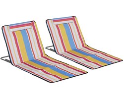 ZYLARO Strandmat Opvouwbaar - Set van 2 Strandmatten - Strandstoel - Verstelbare Rugleuning in 5 Standen - 124L x 53B x 37-50H cm - Meerkleurig