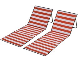 ZYLARO Strandmat Opvouwbaar - Set van 2 - Strandstoel Verstelbaar - Rood en wit
