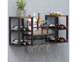 Zylo®Wijnrek Muur - Wijnrek - Hangend - Multifunctionele Wijndisplay - met 3 Stoomglashouders - 25x88x40cm - Veelkleurig