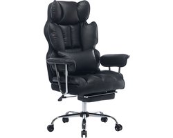 ZynoCore Directiestoel XL 180 kg – Ergonomische Bureaustoel – Dubbel Gevoerde Gaming & Office Chair – Brede Zitting – Voetsteun – PU Leer – Hoge Rugsteun Zwart