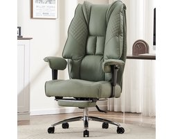 ZynoCore Grote & Lange Bureaustoel 180kg Breed Zitvlak, Leder Hoog Rugsteun, Voetsteun, Ergonomisch (Groen)