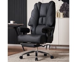 ZynoCore Grote & Lange Bureaustoel 180kg Breed Zitvlak, Leder Hoog Rugsteun, Voetsteun, Ergonomisch (Zwart)