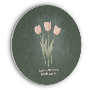 Akoestisch wandpaneel rond 50x50 cm - Vilt schilderij Tulpen - Roze - Tekst - Love - Ronde akoestische panelen - Geluidsdempende wanddecoratie - Geluidsisolatie wandcirkel - Muurdecoratie geluidspanelen - Moederdag cadeautje - Cadeau voor mama