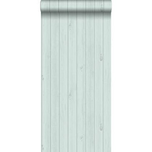 ESTAhome behang smalle sloophout planken vergrijsd mintgroen - 53 cm x