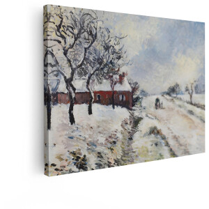 Artaza Canvas Schilderij Impressionistisch Winterlandschap met Huizen en Reizigers op een Besneeuwde Weg - 40x30 cm - Klein - Wanddecoratie Woonkamer - Schilderijen - Muurdecoratie