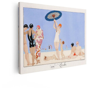Artaza Canvas Schilderij Strand - 120x90 cm - Wanddecoratie Vintage Vrouw - Muurdecoratie Art Deco - Schilderijen Op Canvas Zee