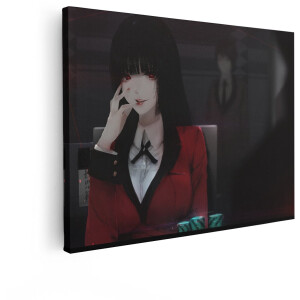 Artaza Canvas Schilderij Anime Meisje met Rode Ogen en Zwarte Haren Speelt een Gokspel met Fiches - 40x30 cm - Klein - Wanddecoratie Woonkamer - Schilderijen - Muurdecoratie