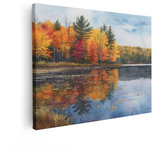 Artaza Canvas Schilderij Herfstbos - 40x30 cm - Wanddecoratie Landschap - Muurdecoratie Bomen - Decoratie Natuur Aquarel