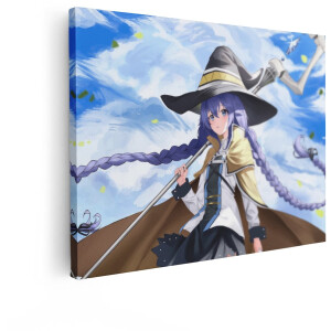 Artaza Canvas Schilderij Anime Heks - 120x90 cm - Wanddecoratie Meisje Met Staf - Muurdecoratie Slaapkamer - Decoratie Paarse Vlechten