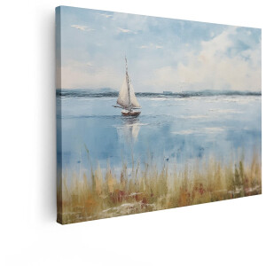 Artaza Canvas Schilderij Zeilboot - 120x90 cm - Wanddecoratie Zee - Muurdecoratie Landschap - Schilderijen Op Canvas Natuur - Blauw