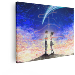Artaza Canvas Schilderij Your Name - 40x30 cm - Wanddecoratie Anime Film - Muurdecoratie Rode Draad - Schilderijen Op Canvas Sterrenhemel