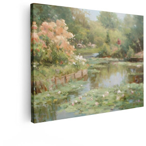 Artaza Canvas Schilderij Vijver Met Waterlelies - 80x60 cm - Wanddecoratie Monet Schilderij - Muurdecoratie Natuur - Decoratie Bloemen Tuin