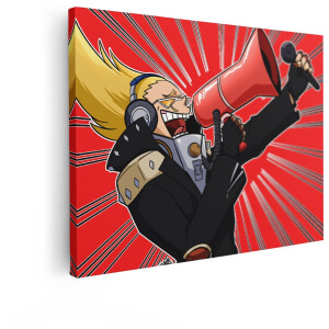 Artaza Canvas Schilderij Presentator met Megafoon en Microfoon - Anime Stijl - met Rode Achtergrond - 40x30 cm - Klein - Wanddecoratie Woonkamer - Schilderijen - Muurdecoratie
