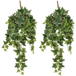Mica Decorations Hedera klimop kunstplant - 2x - groen mix - hangplant - L25 x B25 x H80 cm - Kunstplanten/nepplanten