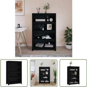 vidaXL Houten Boekenkast - Boekenkast - Boekenkast 80x35x126 cm massief grenenhout zwart - Grenenhouten Boekenkast - Zwarte Boekenkast - Boekenplank