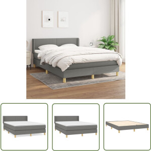vidaXL Donkere Kleuren - Boxspringbed - Boxspring met matras stof donkergrijs 140x190 cm - Boxspring Frame - Pocketed Spring Mattress - Medium Firm Mattress