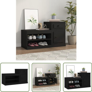 vidaXL Houten Schoenenkast - Schoenenkast - Schoenenkast 100x42x60 cm bewerkt hout zwart - Zwarte Schoenenkast - Schoenen Opbergen - Organisatie