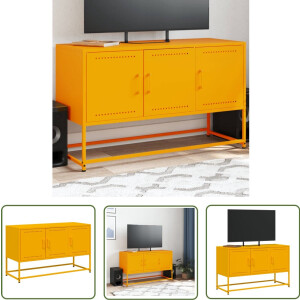 vidaXL Tv-meubel - Staal - Mosterdgeel - 100,5 cm Tv Meubel - Tv Kast - Salontafel - Meubilair - Steigerhout Look