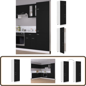 vidaXL Koelkastkast - 60x57x207 cm - Zwart Bewerkt Hout Keukenopbergkast - Zwarte Kast - Houten Kast - Opslagkast - Kookeilandkast
