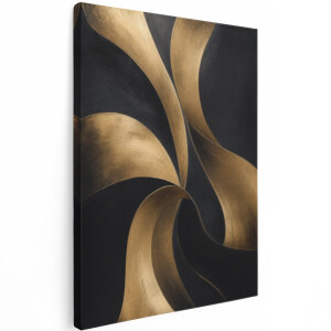 Artaza Canvas Schilderij Abstract Goud Zwart - Art Deco Vormen - 90x120 cm - Groot - Wanddecoratie Woonkamer - Schilderijen - Muurdecoratie