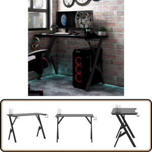 vidaXL Gamingbureau Y-poten 110x60x75 cm - Zwart Gamingbureau - Bureau - Spelcomputer - Werkplek - Ergonomic